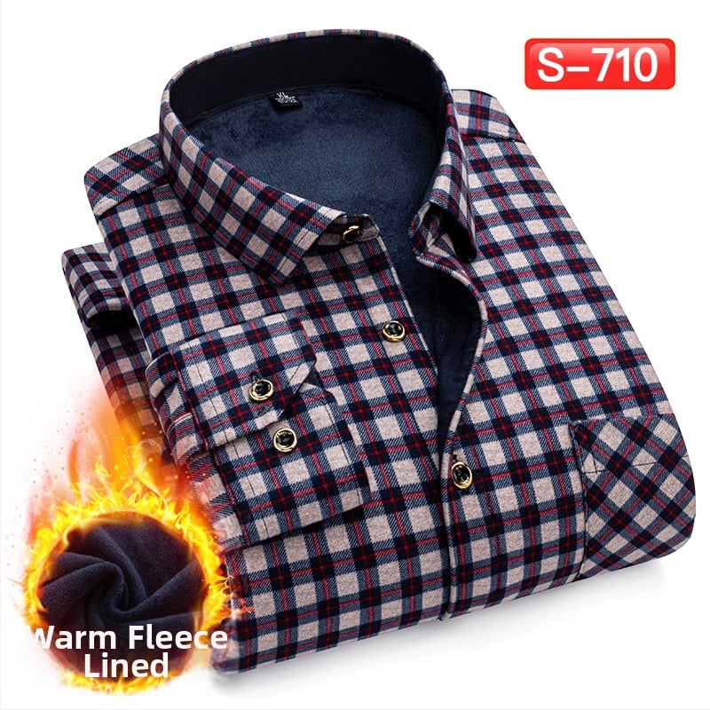 Πουκάμισο με μοτίβο πλέγματος, παχύ πολυεστερικό ύφασμα (≥96%), τετράγωνη λαιμόκοψη, μακριά μανίκια