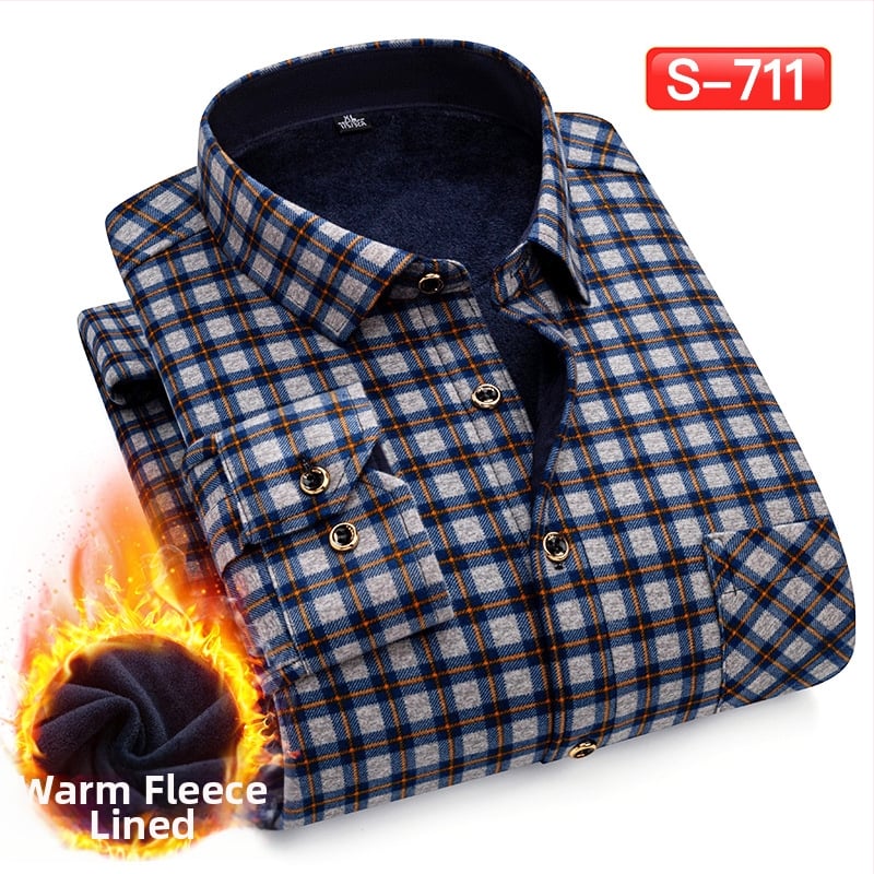 Πουκάμισο με μοτίβο πλέγματος, παχύ πολυεστερικό ύφασμα (≥96%), τετράγωνη λαιμόκοψη, μακριά μανίκια