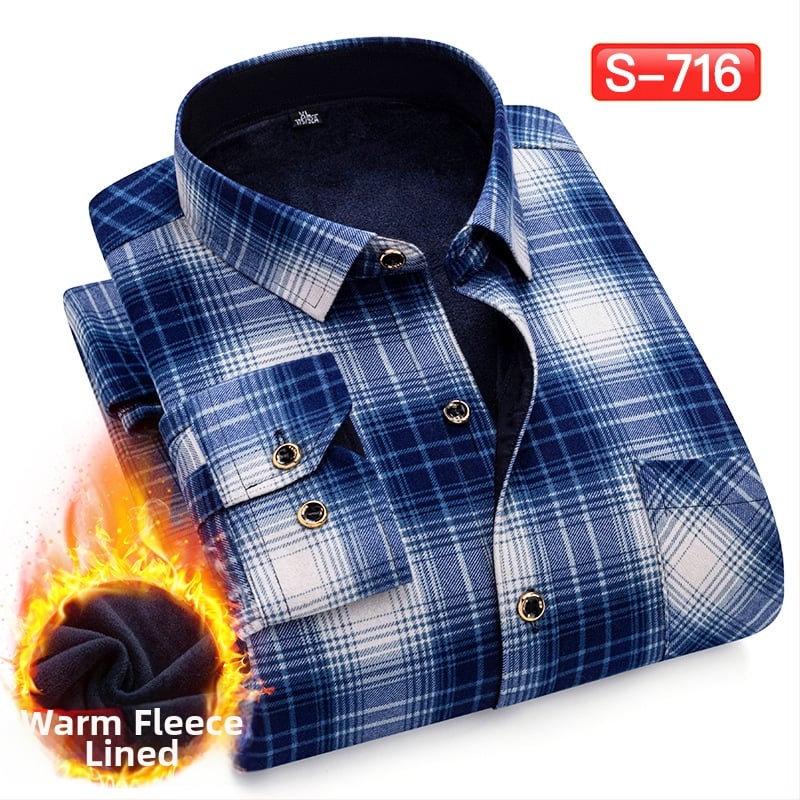 Πουκάμισο με μοτίβο πλέγματος, παχύ πολυεστερικό ύφασμα (≥96%), τετράγωνη λαιμόκοψη, μακριά μανίκια