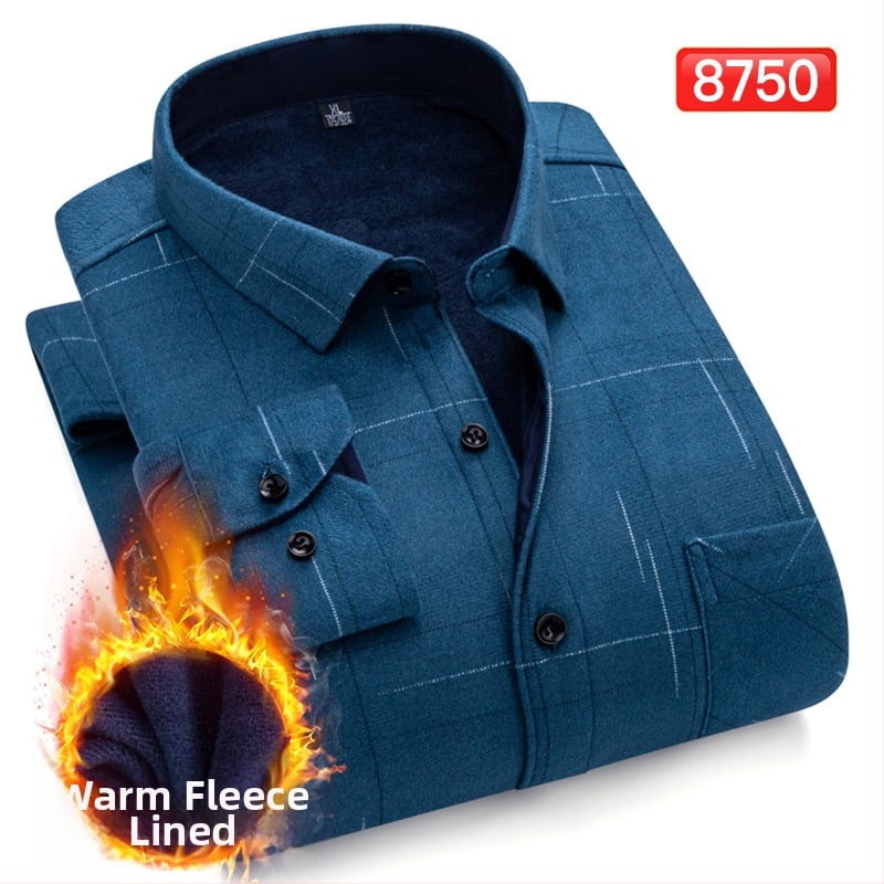 Πουκάμισο με μοτίβο πλέγματος, παχύ πολυεστερικό ύφασμα (≥96%), τετράγωνη λαιμόκοψη, μακριά μανίκια