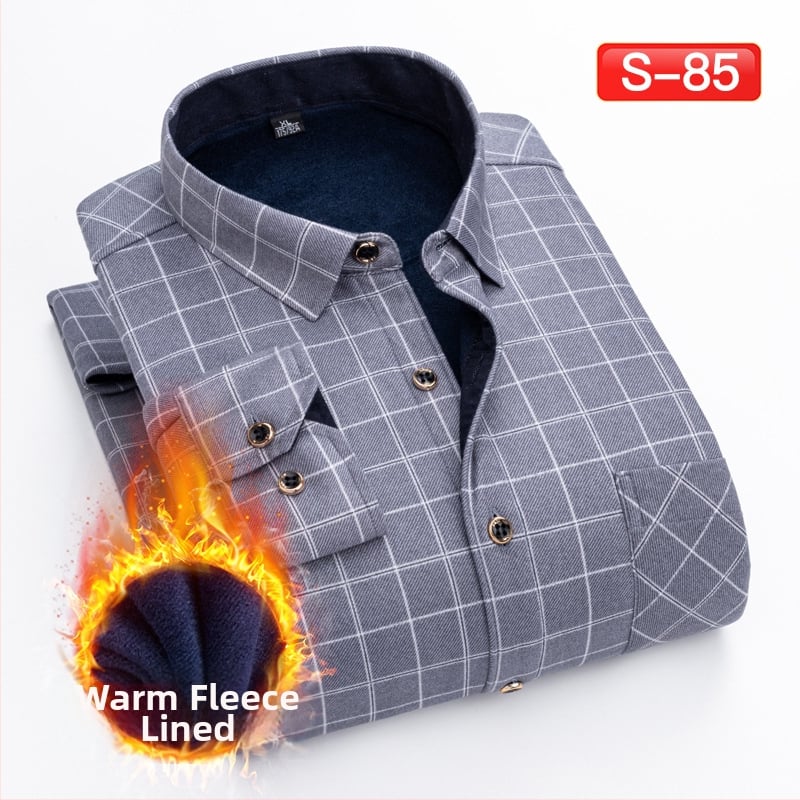 Πουκάμισο με μοτίβο πλέγματος, παχύ πολυεστερικό ύφασμα (≥96%), τετράγωνη λαιμόκοψη, μακριά μανίκια