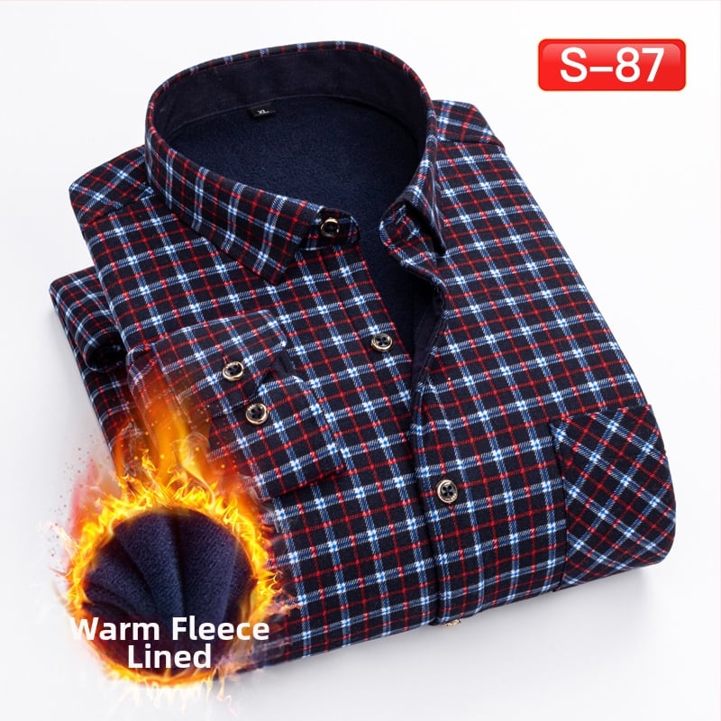 Πουκάμισο με μοτίβο πλέγματος, παχύ πολυεστερικό ύφασμα (≥96%), τετράγωνη λαιμόκοψη, μακριά μανίκια