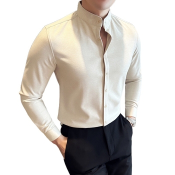 Ανδρικό πουκάμισο – στενή γραμμή, φλις επένδυση, 3/4 μανίκια, φαρδύ γιακά, ύφασμα κάνναβης