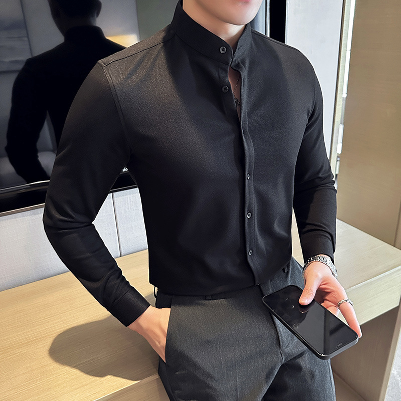 Ανδρικό πουκάμισο – στενή γραμμή, φλις επένδυση, 3/4 μανίκια, φαρδύ γιακά, ύφασμα κάνναβης