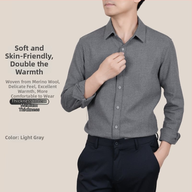 Cămașă din amestec de lână și bumbac, finisaj periat, mâneci lungi, stil cardigan, croială lejeră, guler rever — toamnă-iarnă, țesătură din bumbac (Amestec lână-bumbac; finisaj periat; grosime; mâneci lungi; siluetă cardigan)