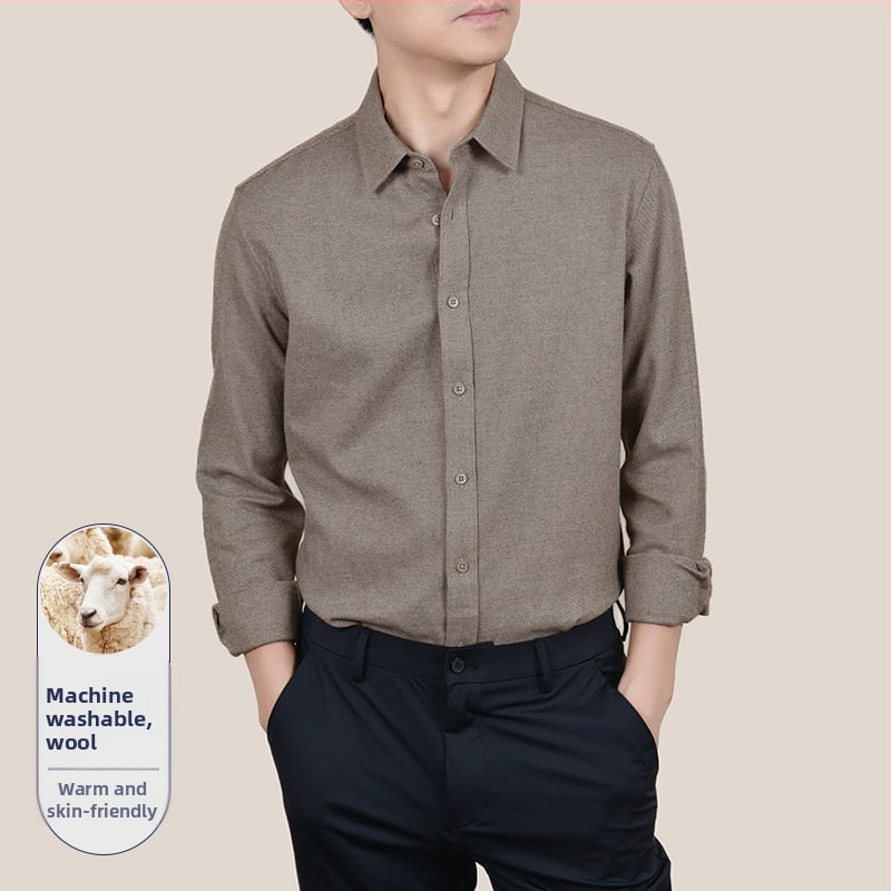Ανδρικό πουκάμισο από μίγμα μαλλιού-βαμβακιού, βρεγμένο φινίρισμα, μακριά μανίκια, καρνταγκάν-στυλ, χαλαρή γραμμή, για φθινόπωρο-χειμώνα, ύφασμα από βαμβάκι (Μίγμα μαλλιού-βαμβακιού; Βρεγμένο φινίρισμα; Μακριά μανίκια; Καρντάγκαν σιλουέτα)