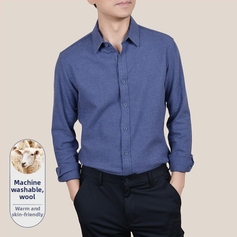 Ανδρικό πουκάμισο από μίγμα μαλλιού-βαμβακιού, βρεγμένο φινίρισμα, μακριά μανίκια, καρνταγκάν-στυλ, χαλαρή γραμμή, για φθινόπωρο-χειμώνα, ύφασμα από βαμβάκι (Μίγμα μαλλιού-βαμβακιού; Βρεγμένο φινίρισμα; Μακριά μανίκια; Καρντάγκαν σιλουέτα)