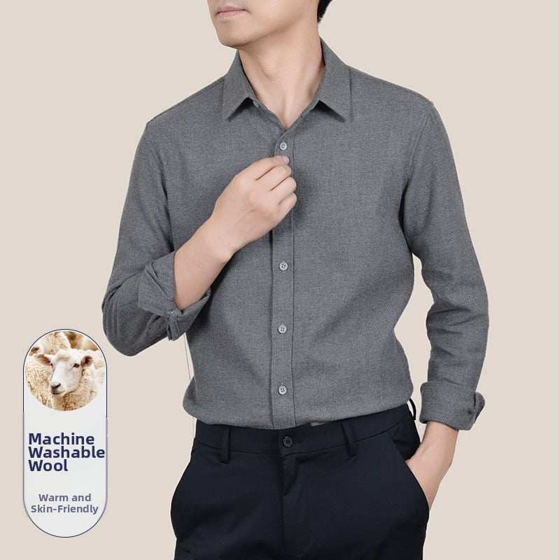 Ανδρικό πουκάμισο από μίγμα μαλλιού-βαμβακιού, βρεγμένο φινίρισμα, μακριά μανίκια, καρνταγκάν-στυλ, χαλαρή γραμμή, για φθινόπωρο-χειμώνα, ύφασμα από βαμβάκι (Μίγμα μαλλιού-βαμβακιού; Βρεγμένο φινίρισμα; Μακριά μανίκια; Καρντάγκαν σιλουέτα)