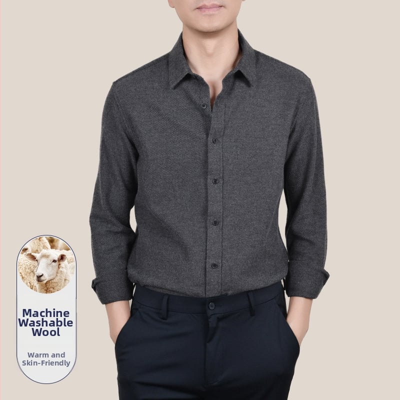Ανδρικό πουκάμισο από μίγμα μαλλιού-βαμβακιού, βρεγμένο φινίρισμα, μακριά μανίκια, καρνταγκάν-στυλ, χαλαρή γραμμή, για φθινόπωρο-χειμώνα, ύφασμα από βαμβάκι (Μίγμα μαλλιού-βαμβακιού; Βρεγμένο φινίρισμα; Μακριά μανίκια; Καρντάγκαν σιλουέτα)
