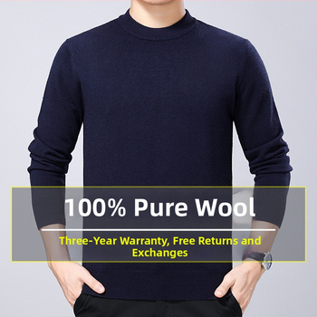 Džemper od 100% vune, deblji, s okruglim izrezom, prilagodljiv kroj, za muškarce srednje dobi