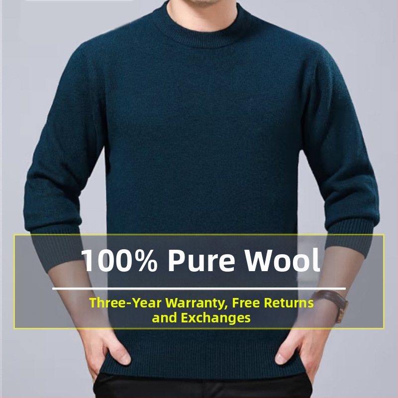 Džemper od 100% vune, deblji, s okruglim izrezom, prilagodljiv kroj, za muškarce srednje dobi
