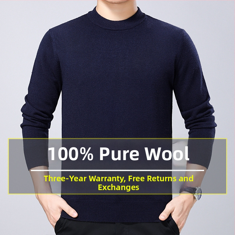 Džemper od 100% vune, deblji, s okruglim izrezom, prilagodljiv kroj, za muškarce srednje dobi