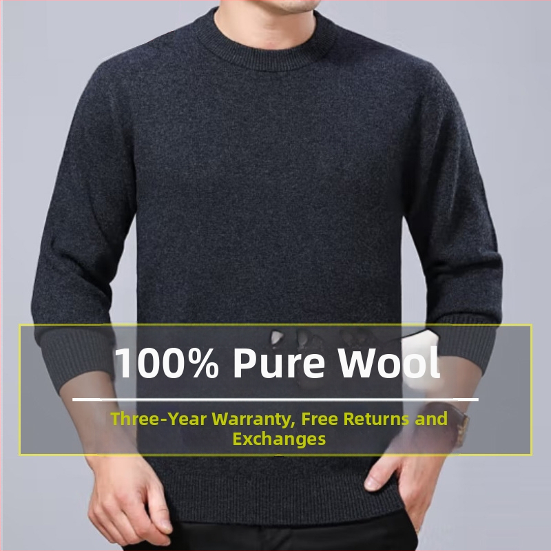Džemper od 100% vune, deblji, s okruglim izrezom, prilagodljiv kroj, za muškarce srednje dobi