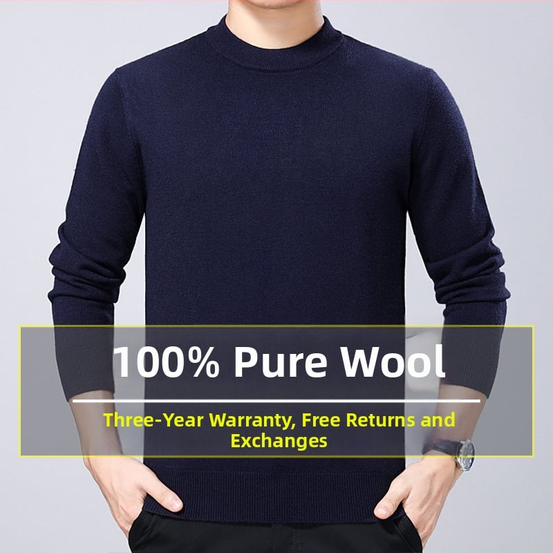 Džemper od 100% vune, deblji, s okruglim izrezom, prilagodljiv kroj, za muškarce srednje dobi