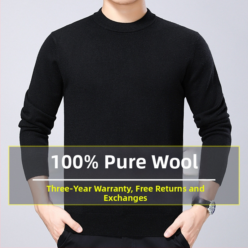 Džemper od 100% vune, deblji, s okruglim izrezom, prilagodljiv kroj, za muškarce srednje dobi
