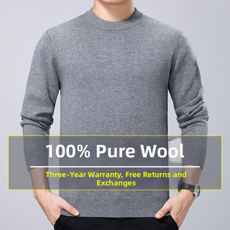 Džemper od 100% vune, deblji, s okruglim izrezom, prilagodljiv kroj, za muškarce srednje dobi