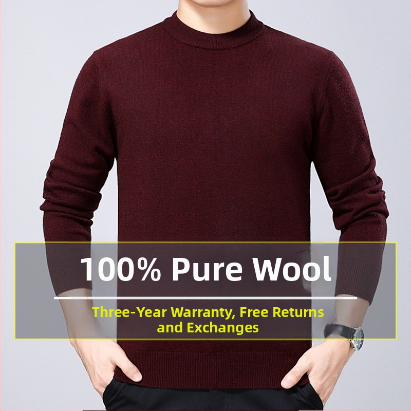 Džemper od 100% vune, deblji, s okruglim izrezom, prilagodljiv kroj, za muškarce srednje dobi