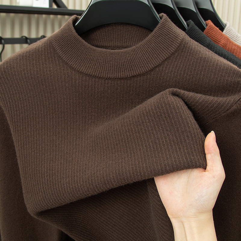 Muški pulover od 100% vune, debeli, polu-visoki ovratnik, dugi rukavi, labavog kroja