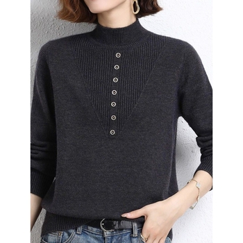 Topli pleteni pulover s polu-visokim ovratnikom za žene srednje i starije dobi, jesen-zimska odjeća.