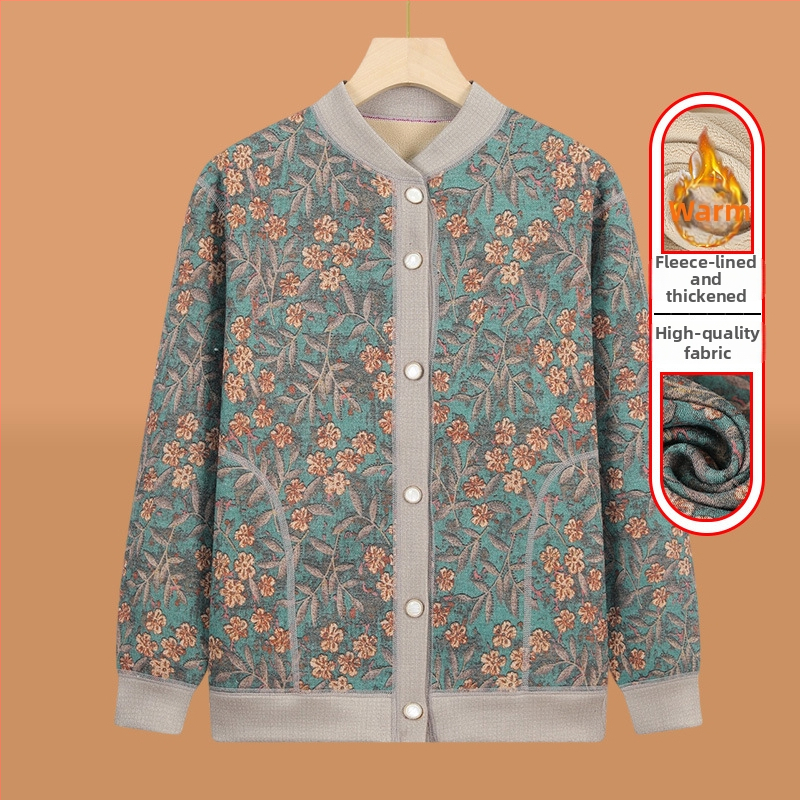 Pletený kardigán pre seniorov s fleecovou podšívkou, zimná sezóna, polyester (>95%), V-krk, dlhý rukáv, ležérny štýl