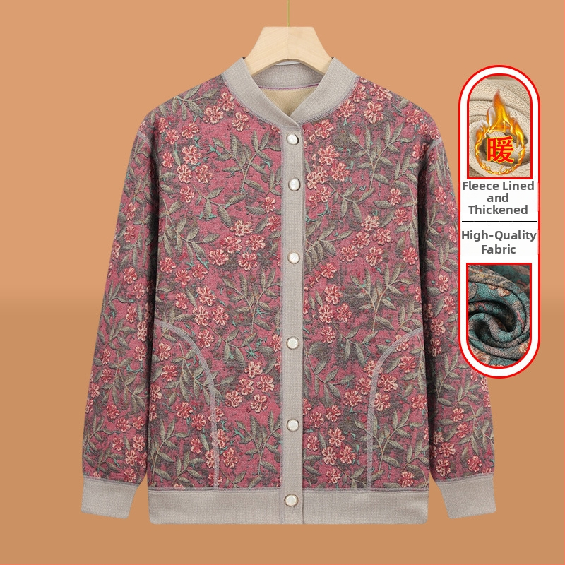 Pletený kardigán pre seniorov s fleecovou podšívkou, zimná sezóna, polyester (>95%), V-krk, dlhý rukáv, ležérny štýl