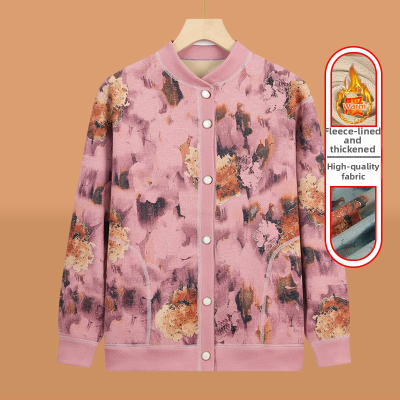 Pletený kardigán pre seniorov s fleecovou podšívkou, zimná sezóna, polyester (>95%), V-krk, dlhý rukáv, ležérny štýl