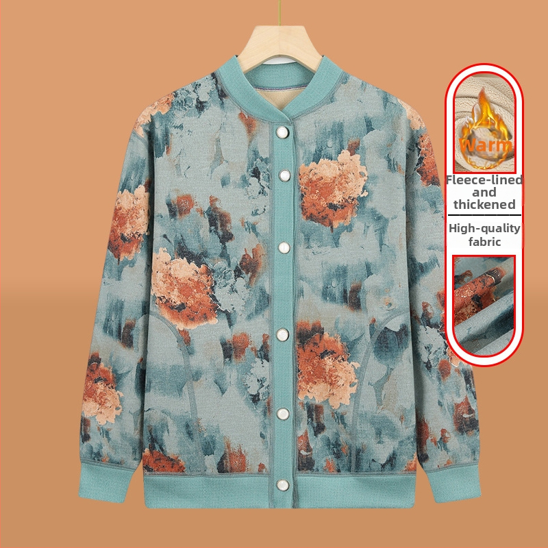 Pletený kardigán pre seniorov s fleecovou podšívkou, zimná sezóna, polyester (>95%), V-krk, dlhý rukáv, ležérny štýl