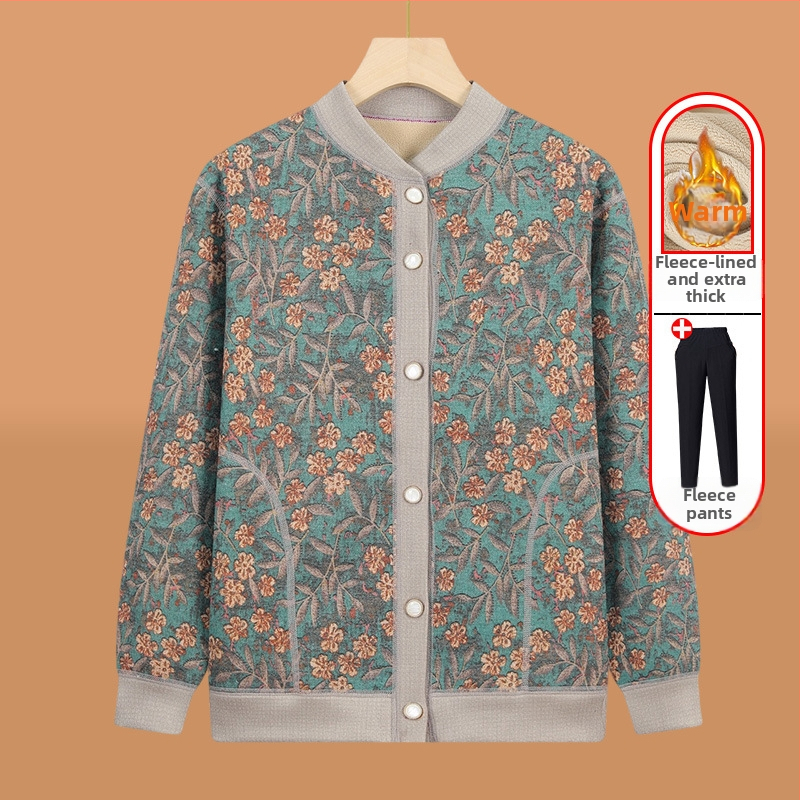 Pletený kardigán pre seniorov s fleecovou podšívkou, zimná sezóna, polyester (>95%), V-krk, dlhý rukáv, ležérny štýl