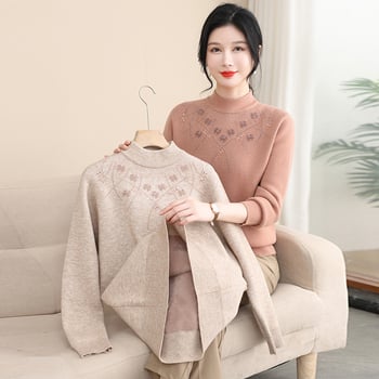 Ženska zimska bez rukava pleteni prsluk, etnički uzorak biljaka i cvijeća, širok kroj, mrežasta tkanina, akrilna vlakna do 30%