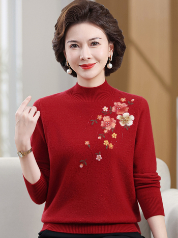 Pulover de lână pentru femei, croială lejeră, mâneci lungi, 95% lână+, broderie