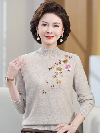 Pulover de lână pentru femei, croială lejeră, mâneci lungi, 95% lână+, broderie
