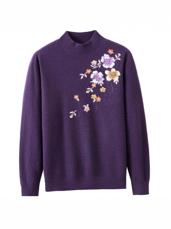 Pulover de lână pentru femei, croială lejeră, mâneci lungi, 95% lână+, broderie