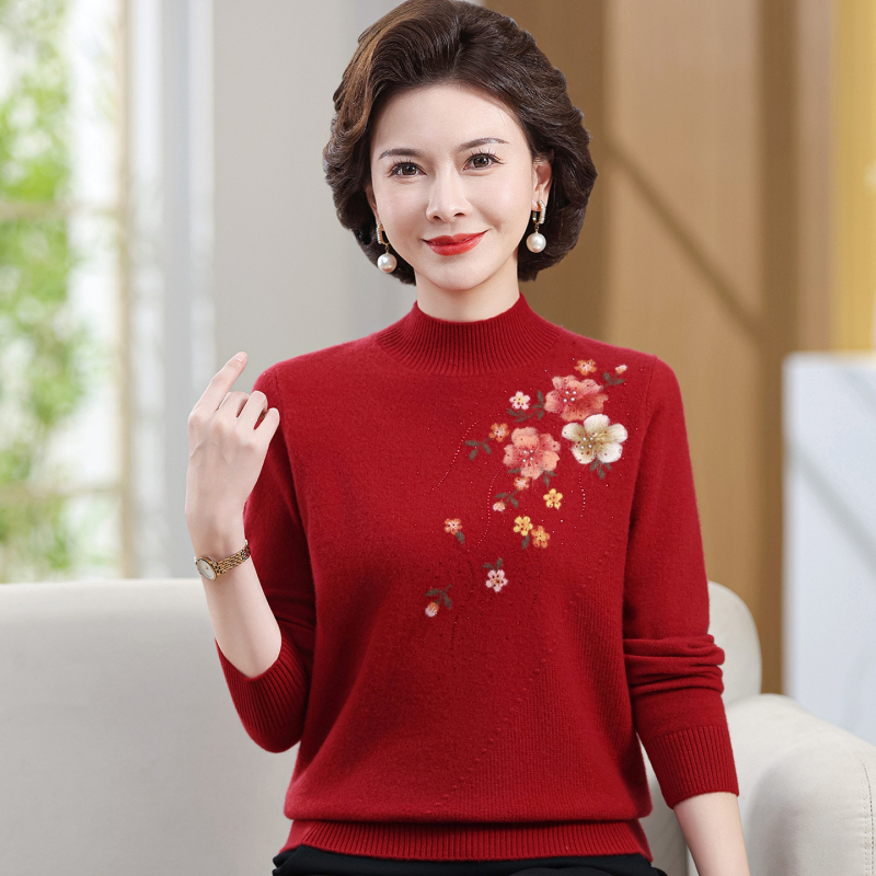 Pulover de lână pentru femei, croială lejeră, mâneci lungi, 95% lână+, broderie