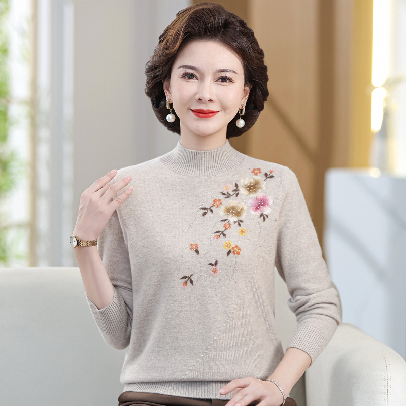 Pulover de lână pentru femei, croială lejeră, mâneci lungi, 95% lână+, broderie