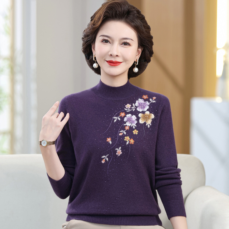 Pulover de lână pentru femei, croială lejeră, mâneci lungi, 95% lână+, broderie