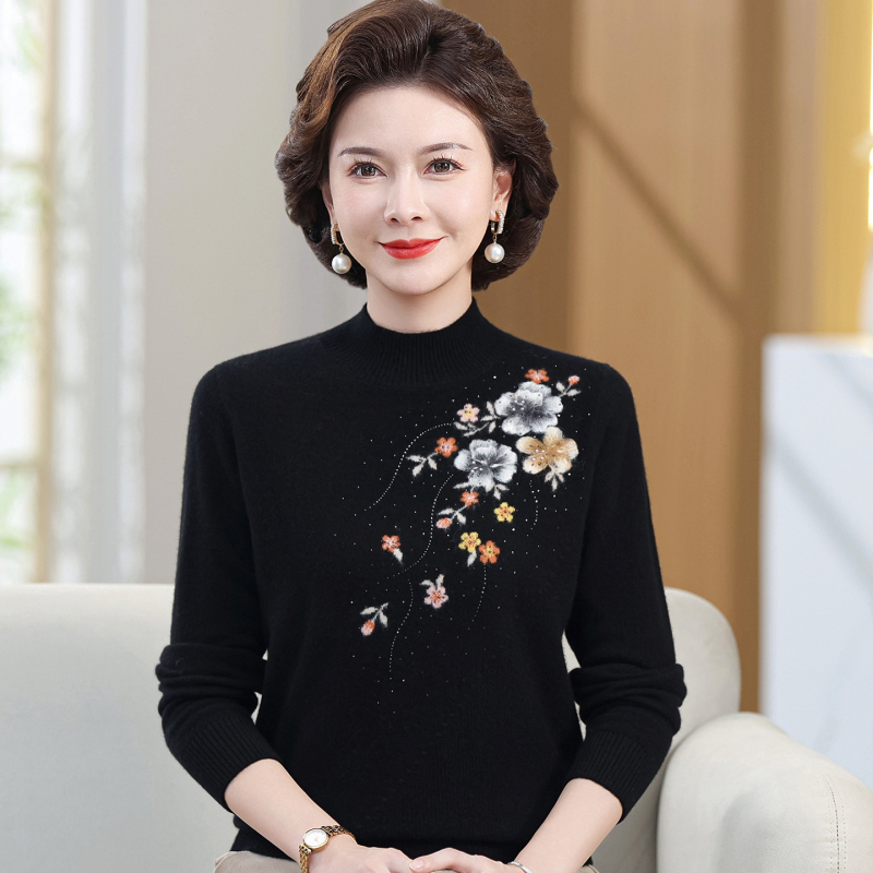 Pulover de lână pentru femei, croială lejeră, mâneci lungi, 95% lână+, broderie