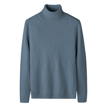 Pulover tricotat pentru bărbați, cu căptușeală fleece și guler înalt - croială slim, mâneci lungi, amestec de viscoză