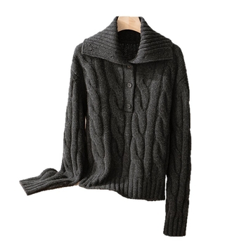 Džemper s kapuljom od debelog vunenog vlakna, retro kabelski uzorak i zatvarač, udoban kroj.
