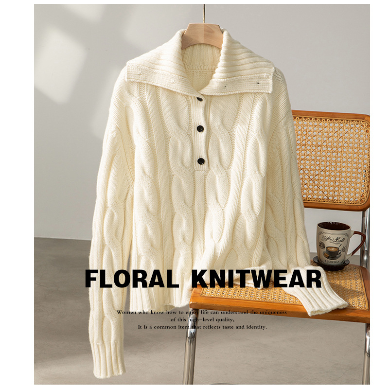 Džemper s kapuljom od debelog vunenog vlakna, retro kabelski uzorak i zatvarač, udoban kroj.