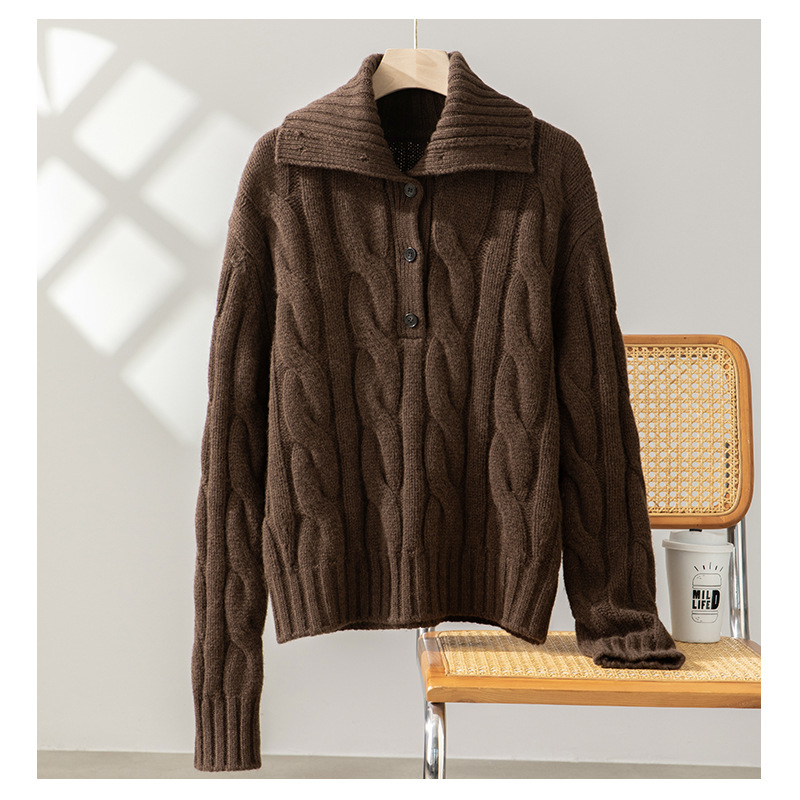 Džemper s kapuljom od debelog vunenog vlakna, retro kabelski uzorak i zatvarač, udoban kroj.