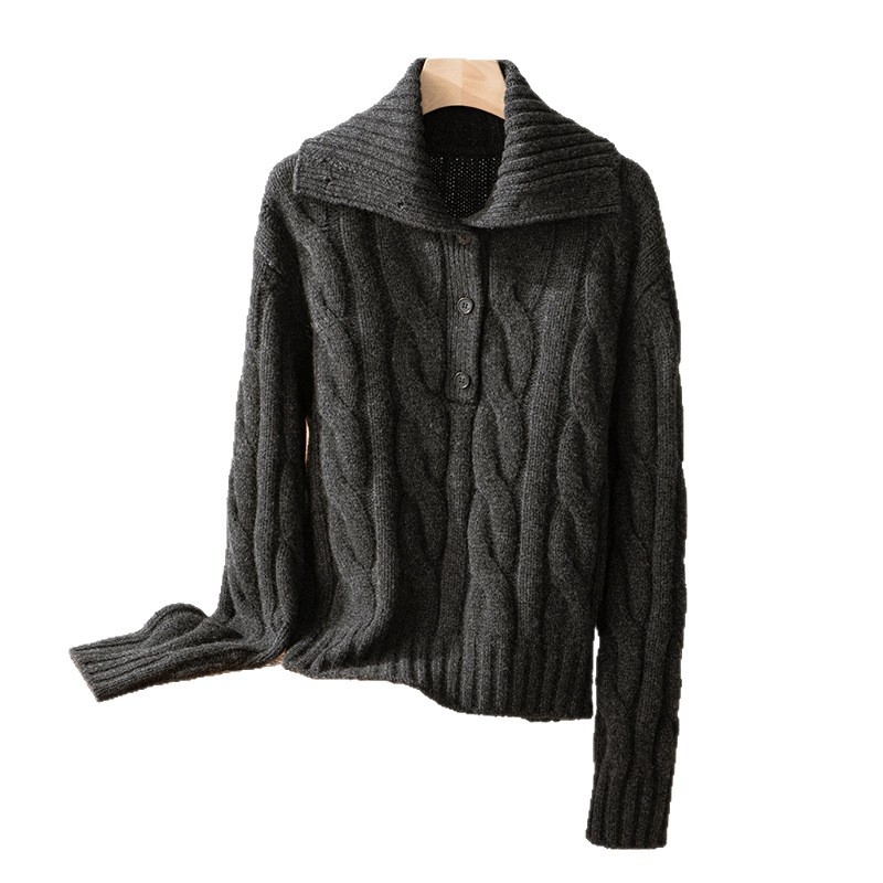 Džemper s kapuljom od debelog vunenog vlakna, retro kabelski uzorak i zatvarač, udoban kroj.