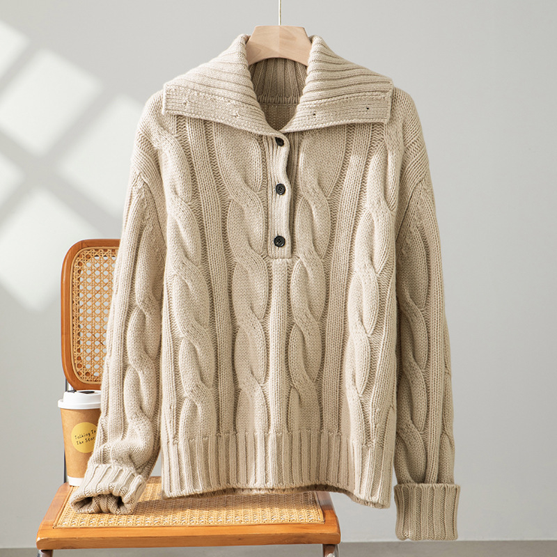 Džemper s kapuljom od debelog vunenog vlakna, retro kabelski uzorak i zatvarač, udoban kroj.