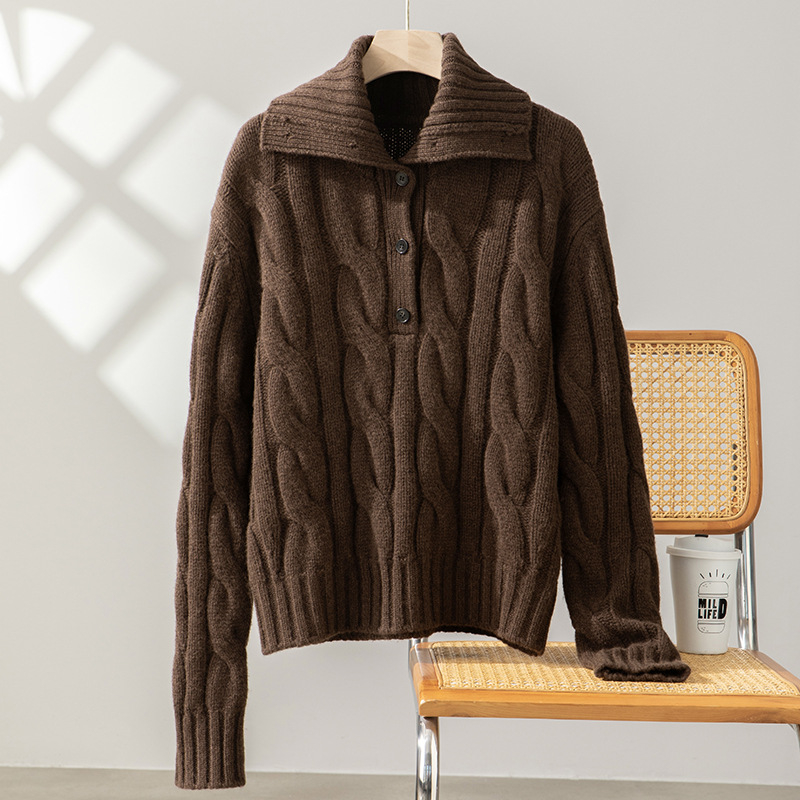 Džemper s kapuljom od debelog vunenog vlakna, retro kabelski uzorak i zatvarač, udoban kroj.