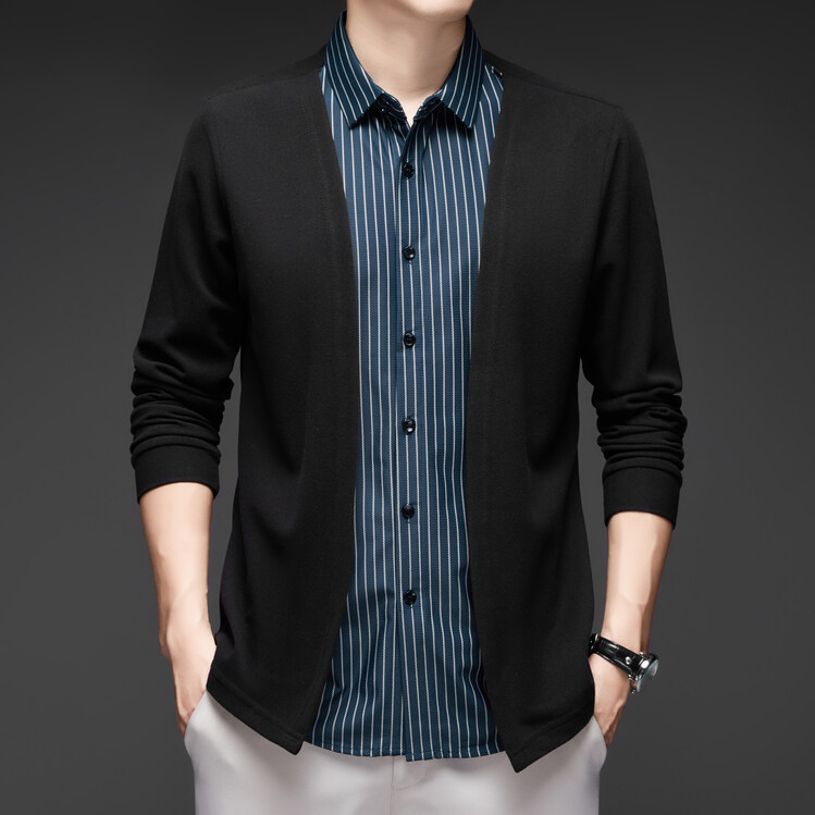 Cardigan tricotat cu guler rever, croială lejeră, mâneci lungi (Poliester 96,8% + Spandex 3,2%; respirabil; spălare la mașină; lansare toamnă 2025)