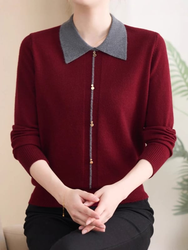 Cardigan-stil džemper, lagani pleteni materijal, polo ovratnik, duge rukave, udoban kroj
