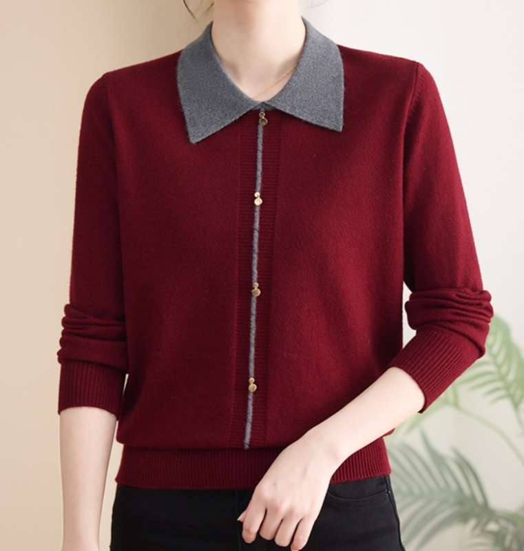 Cardigan-stil džemper, lagani pleteni materijal, polo ovratnik, duge rukave, udoban kroj