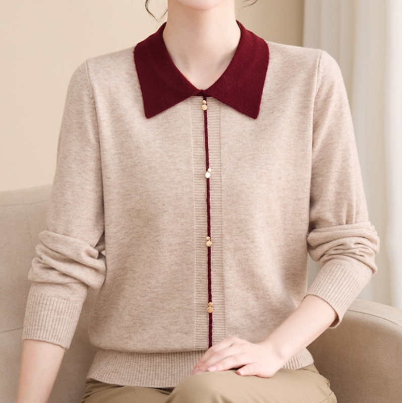 Cardigan-stil džemper, lagani pleteni materijal, polo ovratnik, duge rukave, udoban kroj