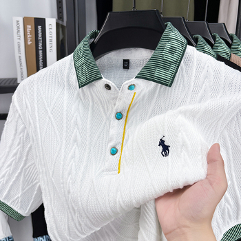 Férfi jacquard kötött felső rövid ujjú, lélegző, 100% pamut, laza szabású