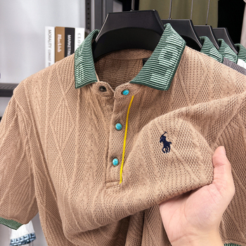 Férfi jacquard kötött felső rövid ujjú, lélegző, 100% pamut, laza szabású