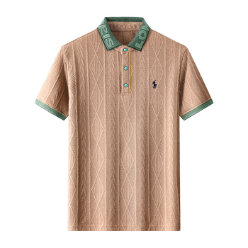 Férfi jacquard kötött felső rövid ujjú, lélegző, 100% pamut, laza szabású